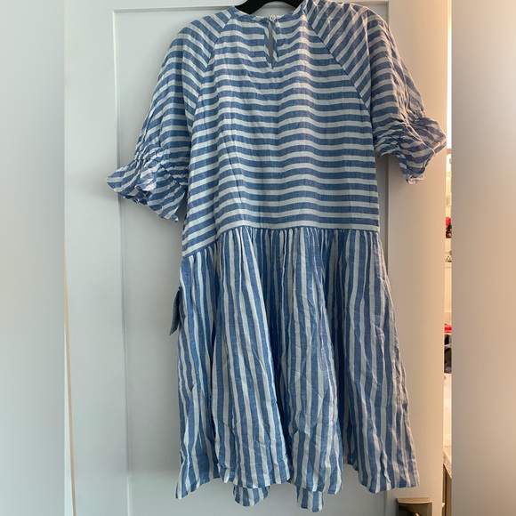 Maisie blue and white striped Empire waist dress, Size M - Picture 2 of 2